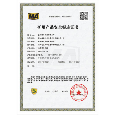 FDJ250/31.5S雙交替單向閥礦用產品安全標志證書